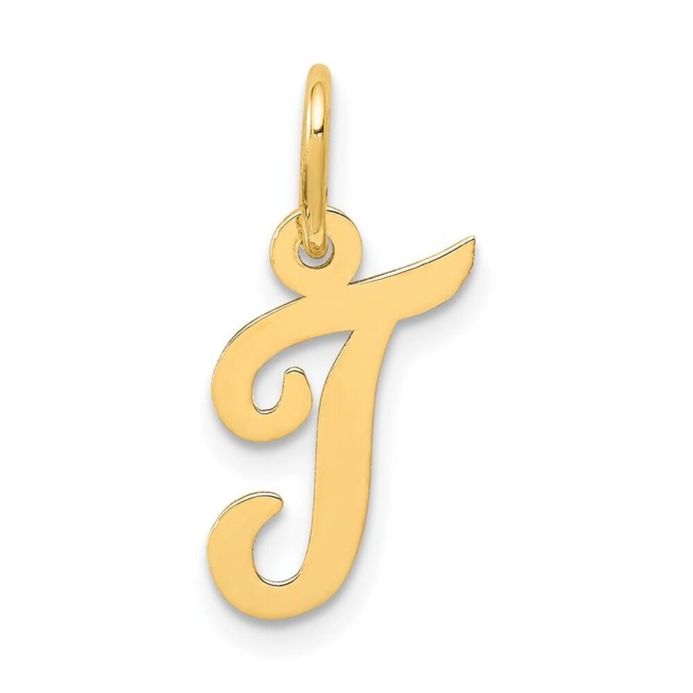 10k Yellow Gold Small Script Initial T Charm - image 1